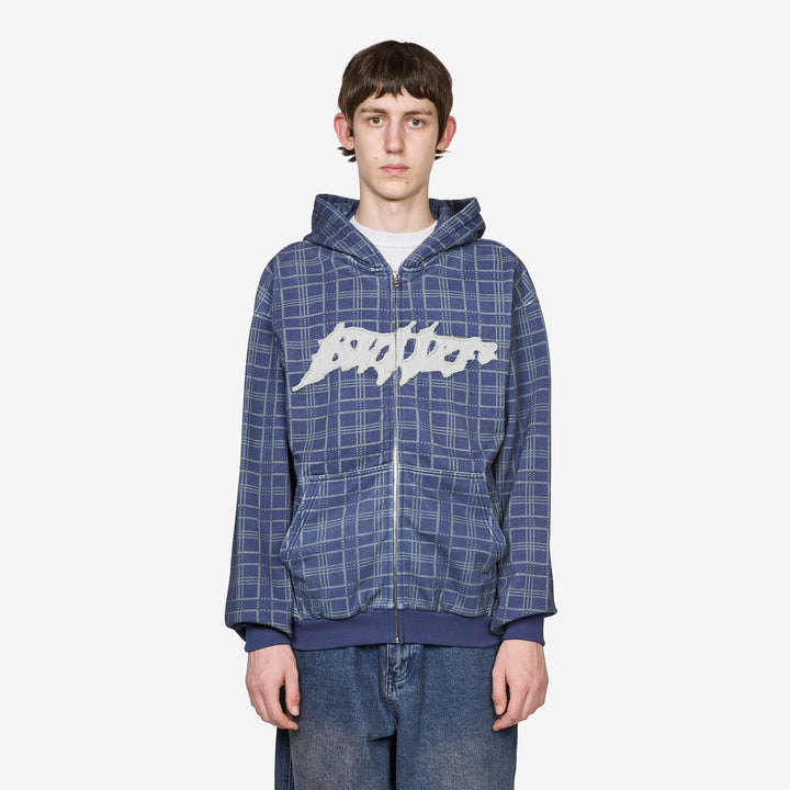 Amplify Zip-Thru Hood Washed Navy Plaid Front