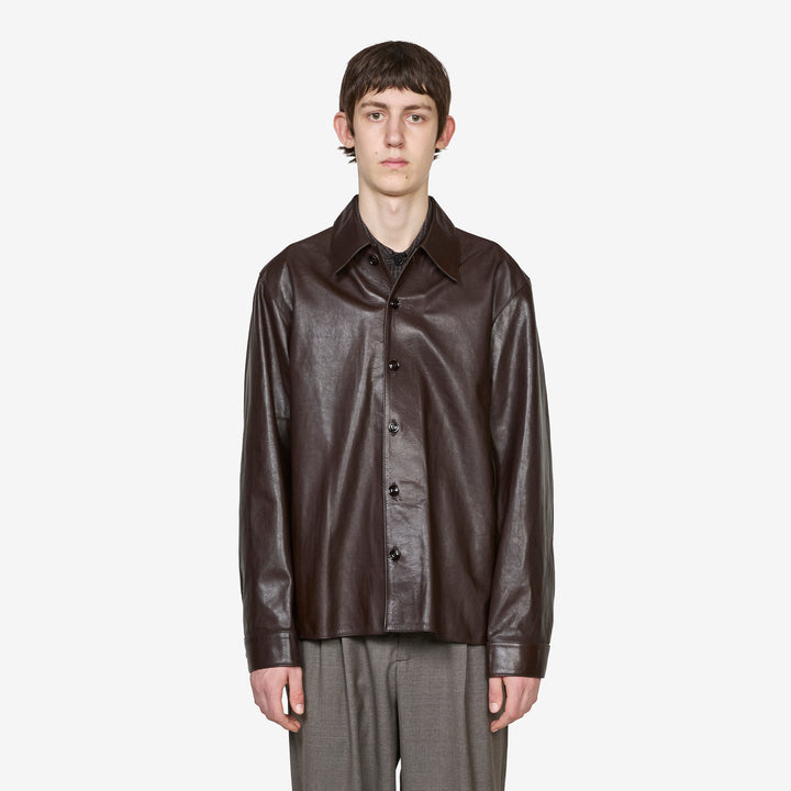 Welding Shirt Umber Brown Fluid Calfskin Front