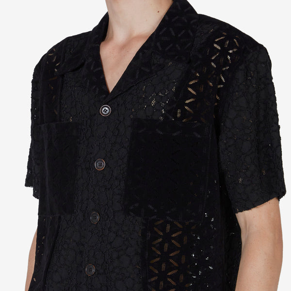 Half Sheer Flower Lace Shirt Black