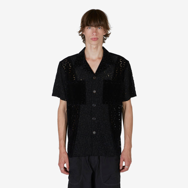 Half Sheer Flower Lace Shirt Black