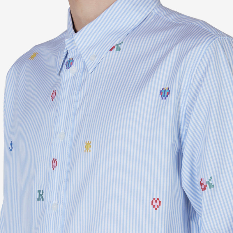 'Kenzo Pixel' Striped Casual Shirt Light Blue