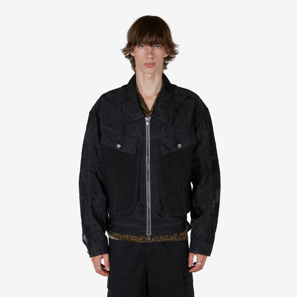 Flower Sheer Zip-Up Jacket Black