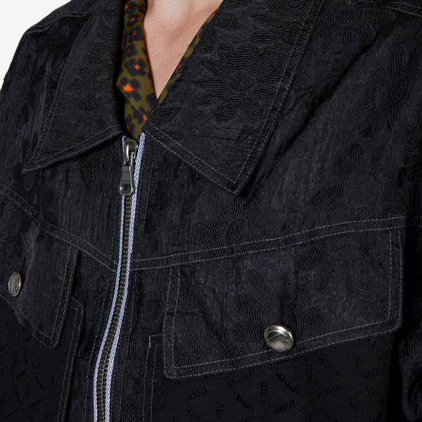 Flower Sheer Zip-Up Jacket Black