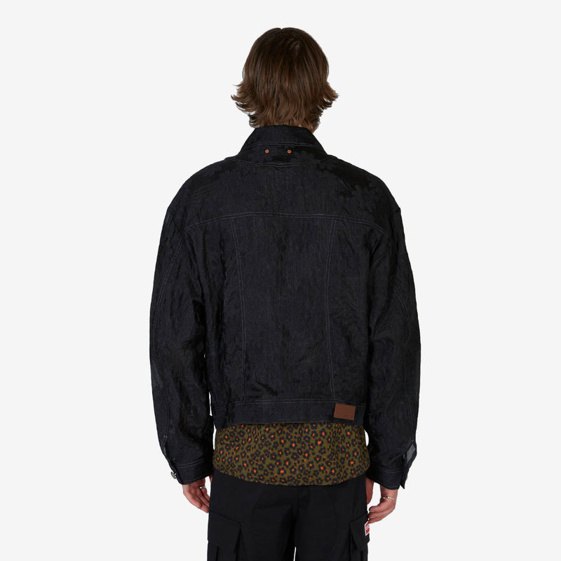 Flower Sheer Zip-Up Jacket Black