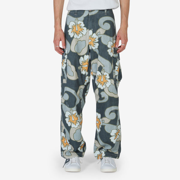 Unisex Printed Cargo Pant ERL Grey Hibiscus