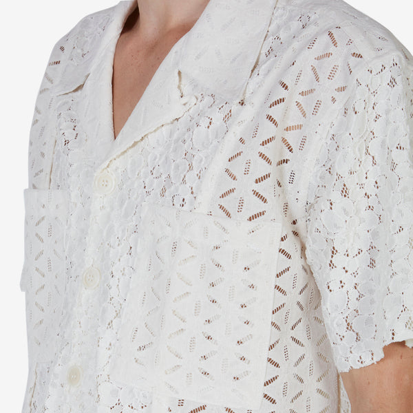 Half Sheer Flower Lace Shirt Ecru