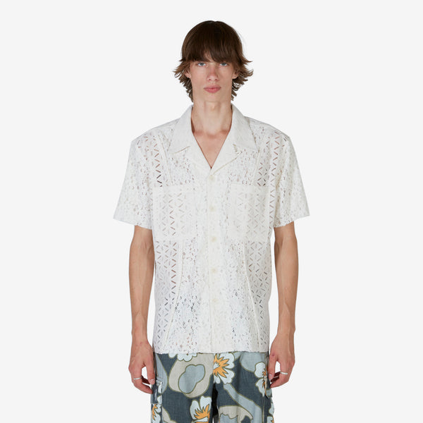 Half Sheer Flower Lace Shirt Ecru