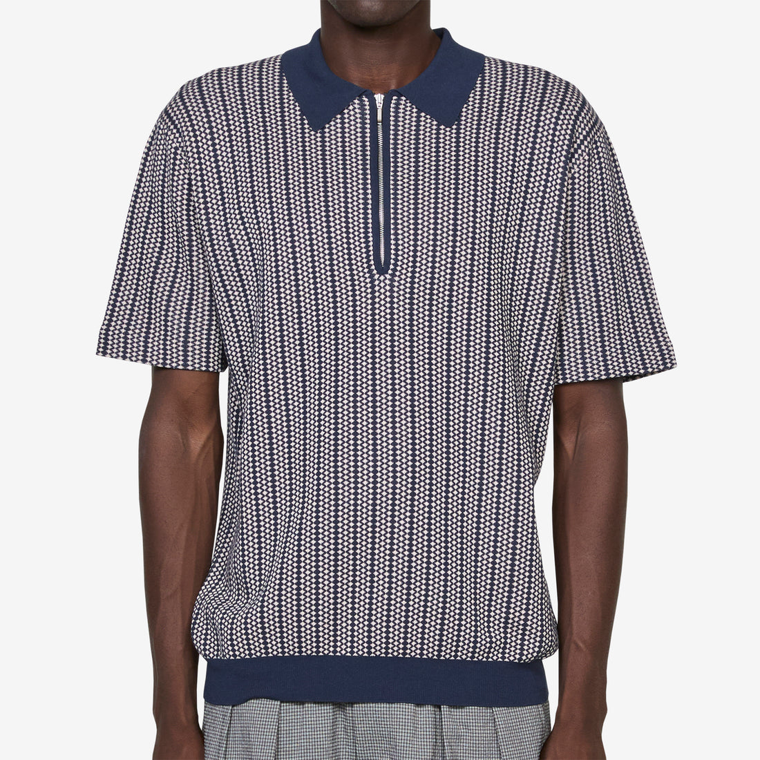 Half Zip Knit Polo Navy Shirts