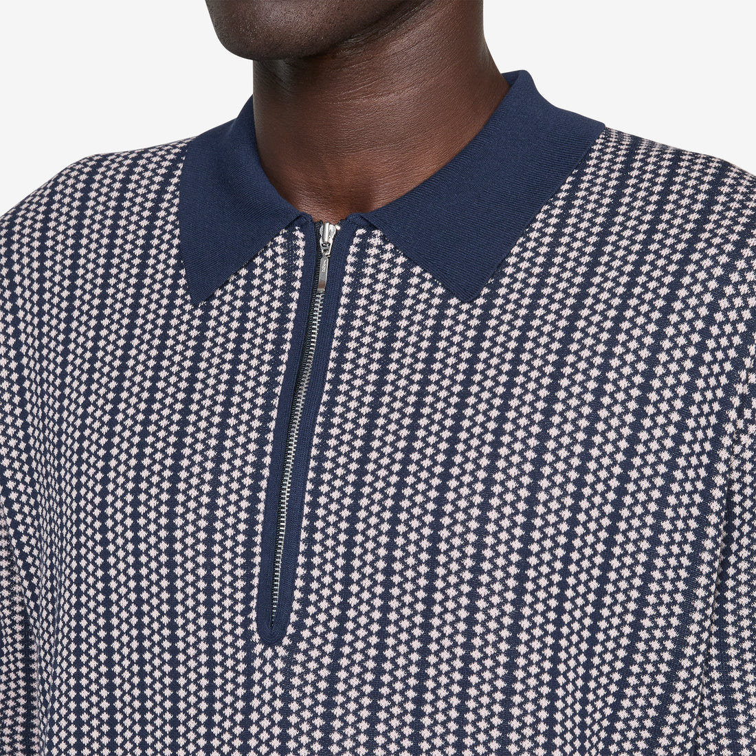 Half Zip Knit Polo Navy Shirts