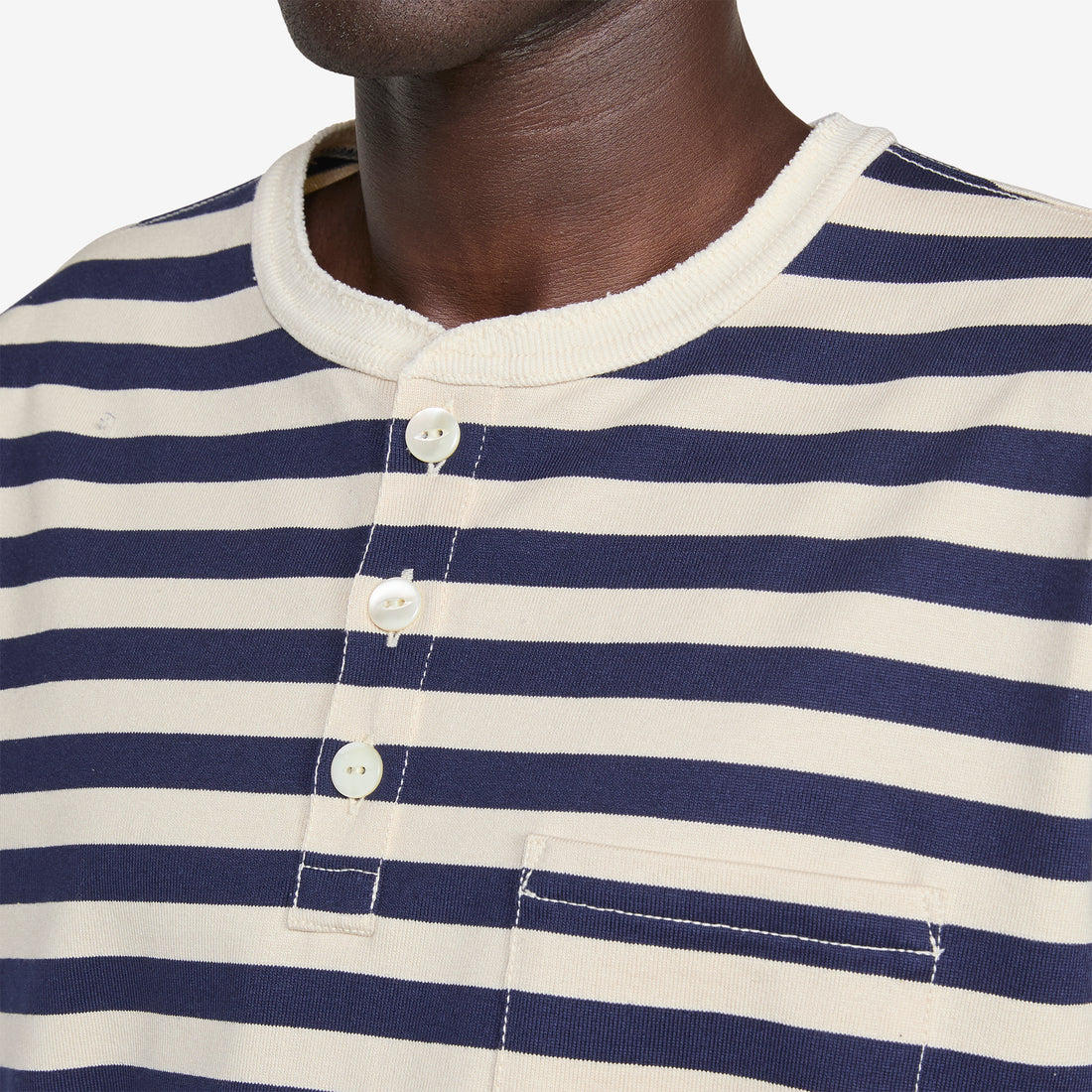 Longsleeve Henley T-Shirt Natural | Navy Tees