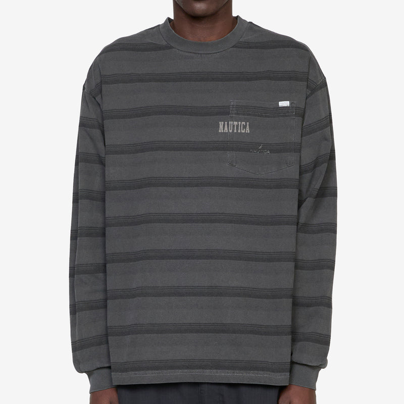 Pigment Dyed Logo Border Longsleeve T-Shirt Black Tees