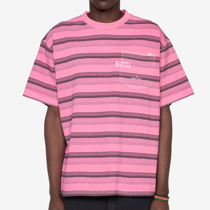 Pigment Dyed Logo Border T-Shirt Pink Tees