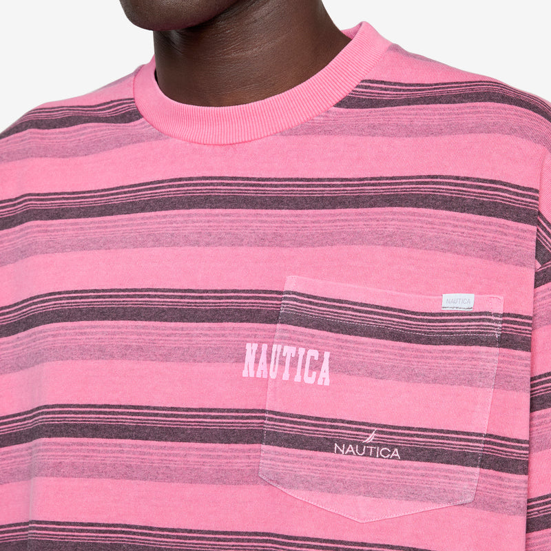 Pigment Dyed Logo Border T-Shirt Pink Tees