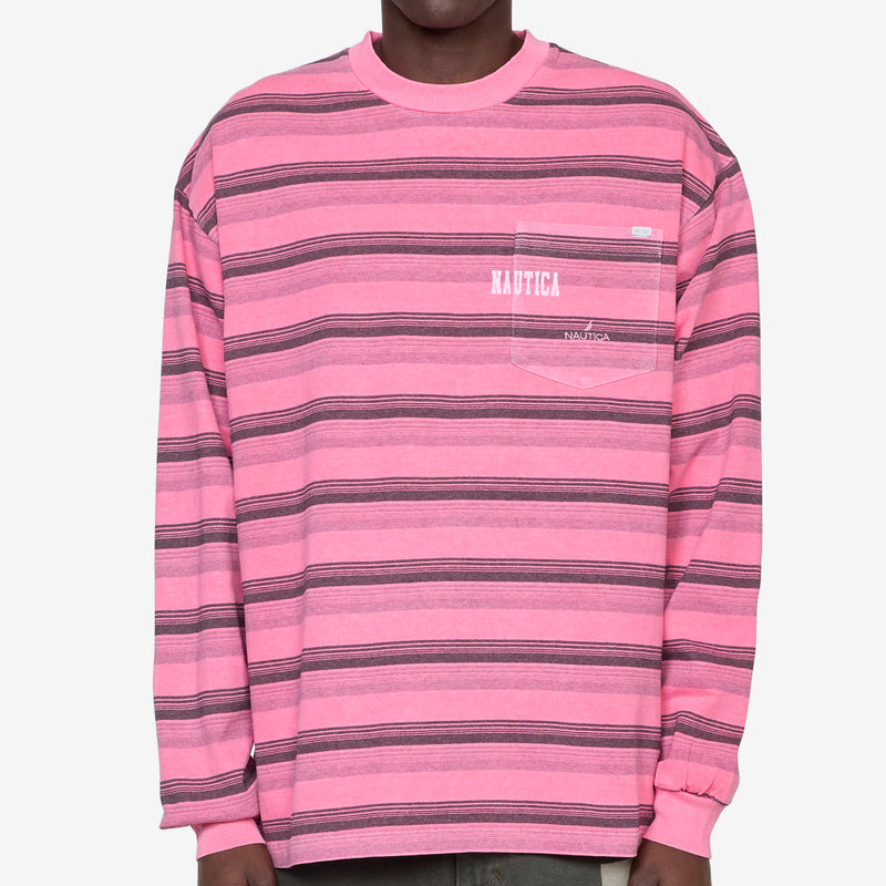 Pigment Dyed Logo Border Longsleeve T-Shirt Pink Tees