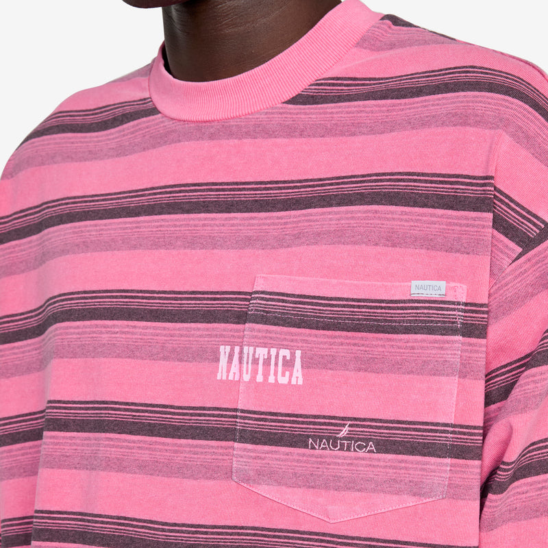 Pigment Dyed Logo Border Longsleeve T-Shirt Pink Tees