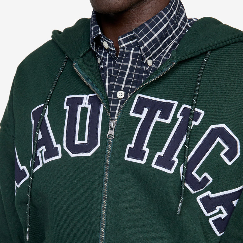 Arch Logo Full Zip Up Hoodie Green Jumpers