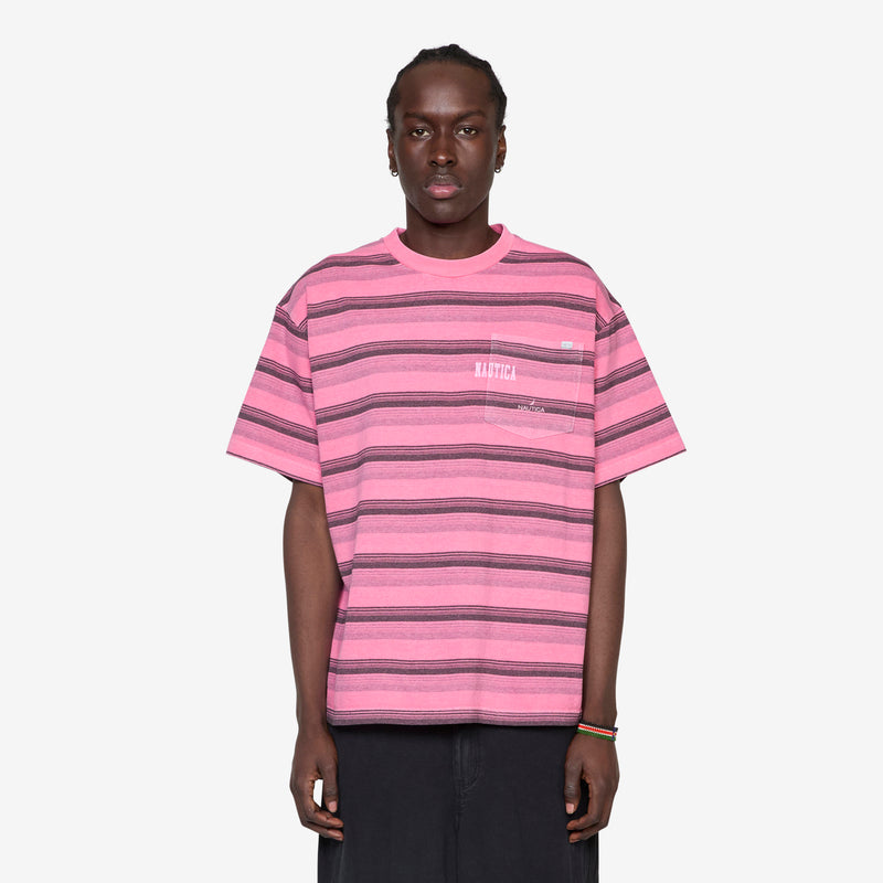 Pigment Dyed Logo Border T-Shirt Pink Tees