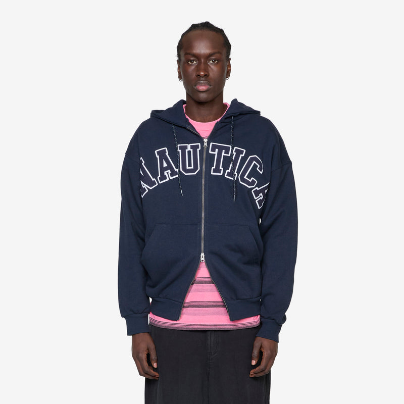 Arch Logo Full Zip Up Hoodie Navy Jumpers
