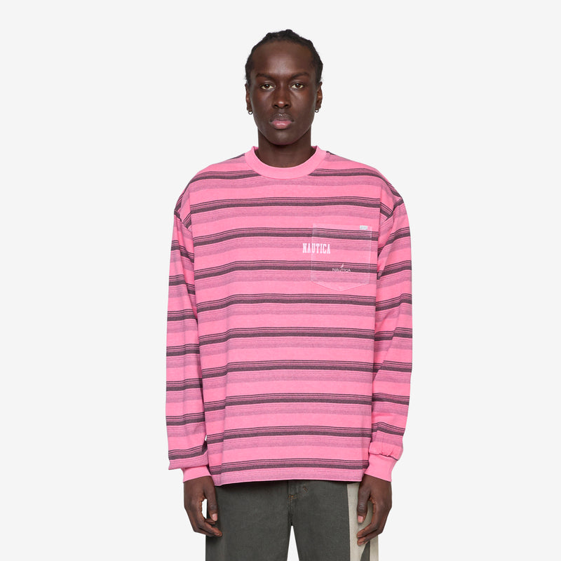 Pigment Dyed Logo Border Longsleeve T-Shirt Pink Tees