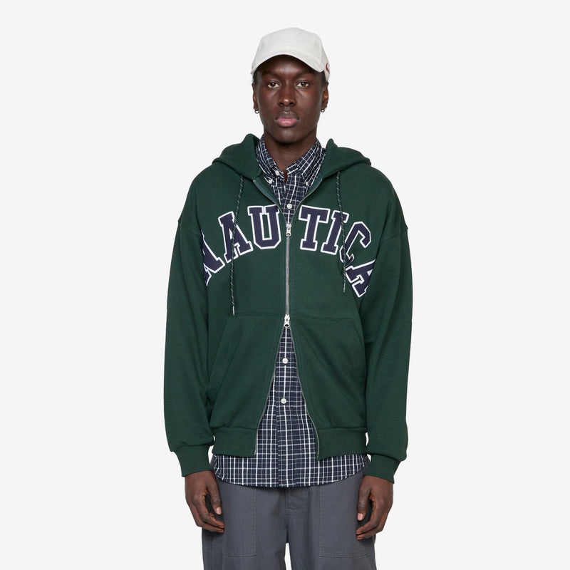 Arch Logo Full Zip Up Hoodie Green Jumpers