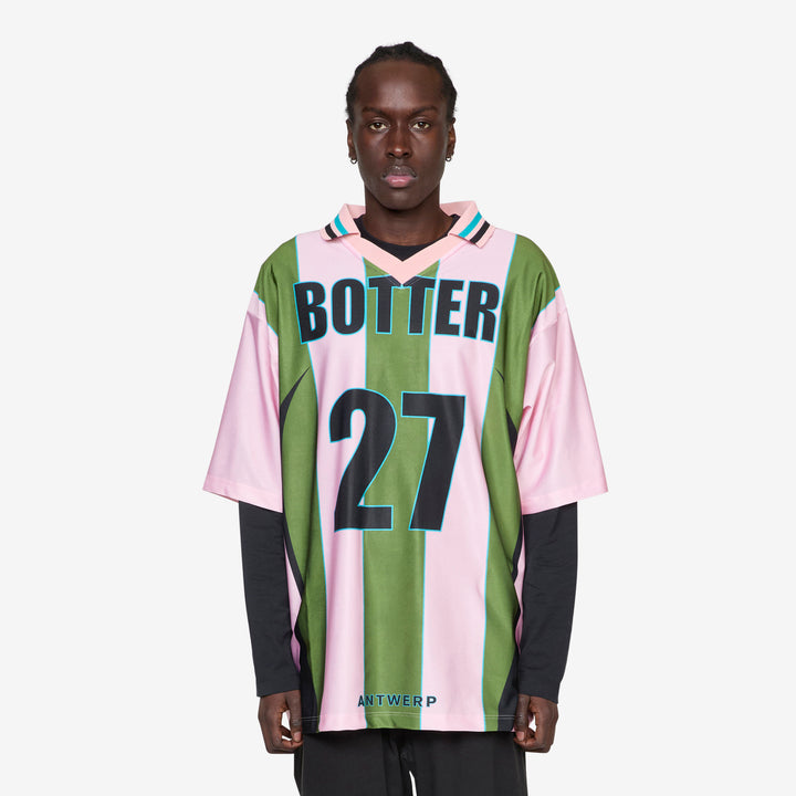 BOTTER x Reverse Soccer T-Shirt Striped Pink | Green Front
