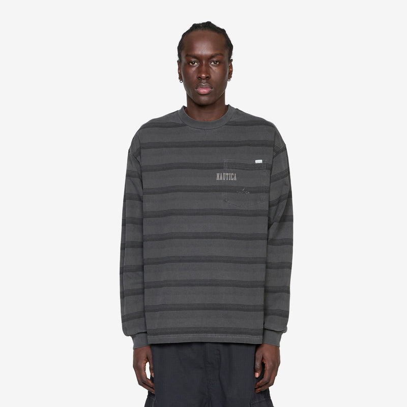 Pigment Dyed Logo Border Longsleeve T-Shirt Black Tees
