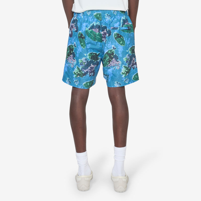 Flatt Nylon Flower Printed Swim Shorts Surf Blue