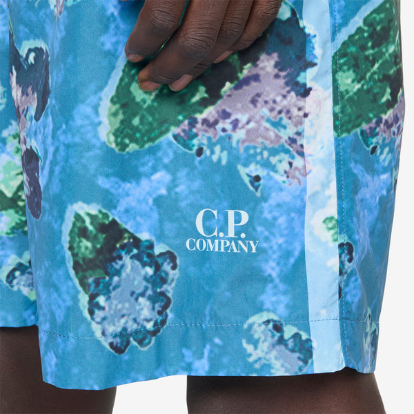 Flatt Nylon Flower Printed Swim Shorts Surf Blue