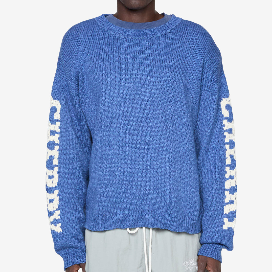 Cotton Knit Crewneck Sweater Steel Blue Jumpers