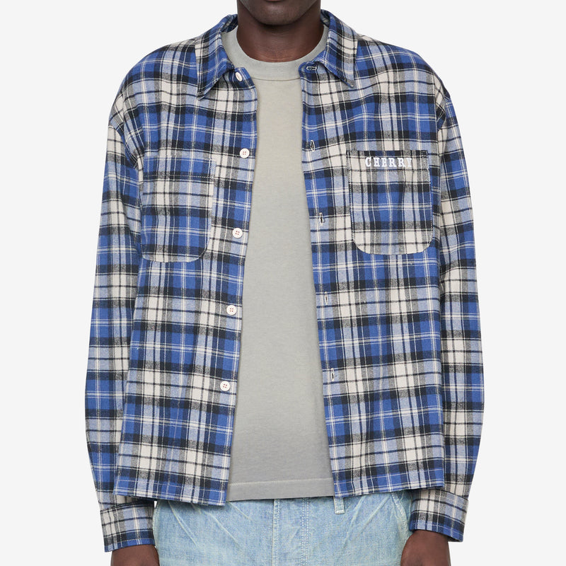 Western Boxy Plaid Shirt Royal Blue Shirts