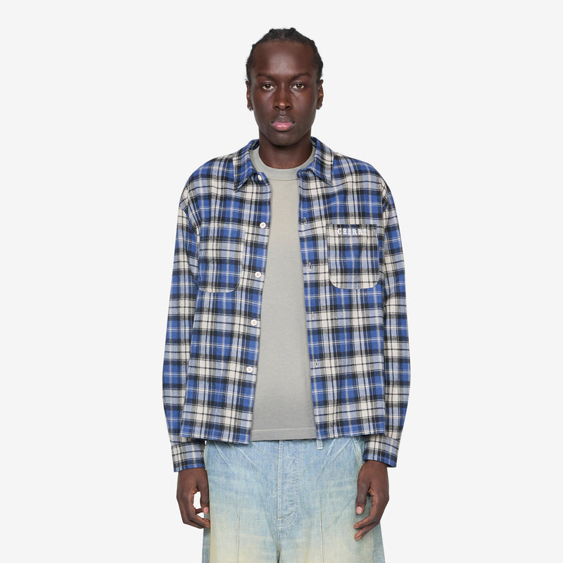 Western Boxy Plaid Shirt Royal Blue Shirts