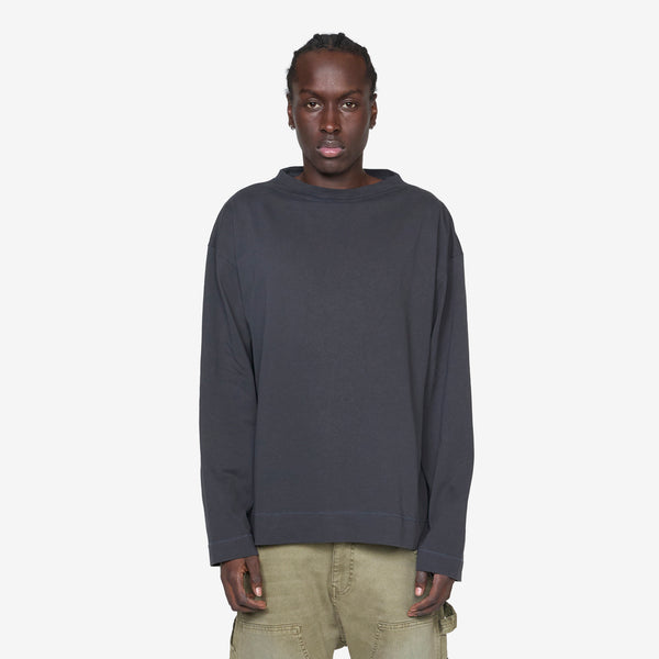 Smock Neck Longsleeve T-Shirt Off Black