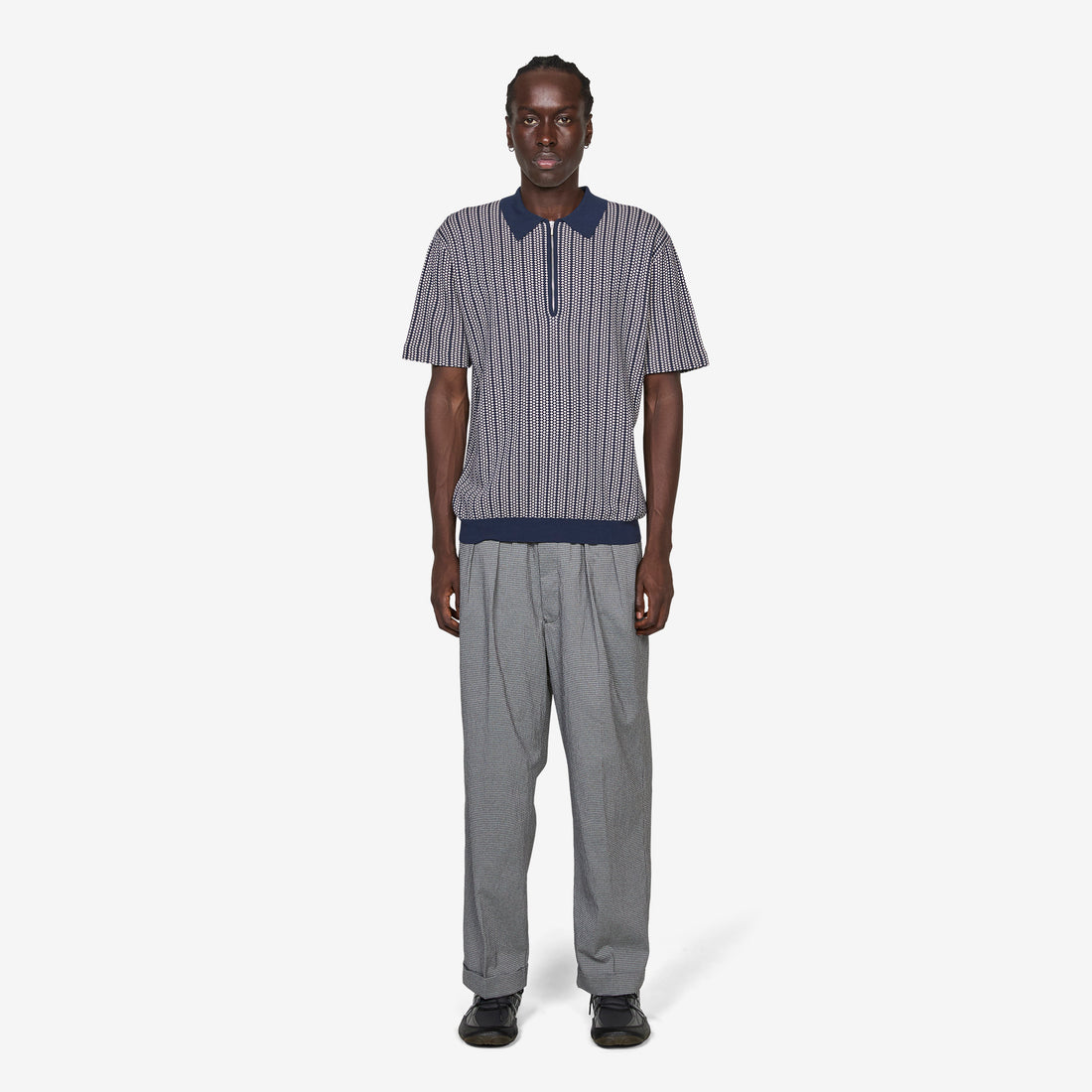 Half Zip Knit Polo Navy Shirts