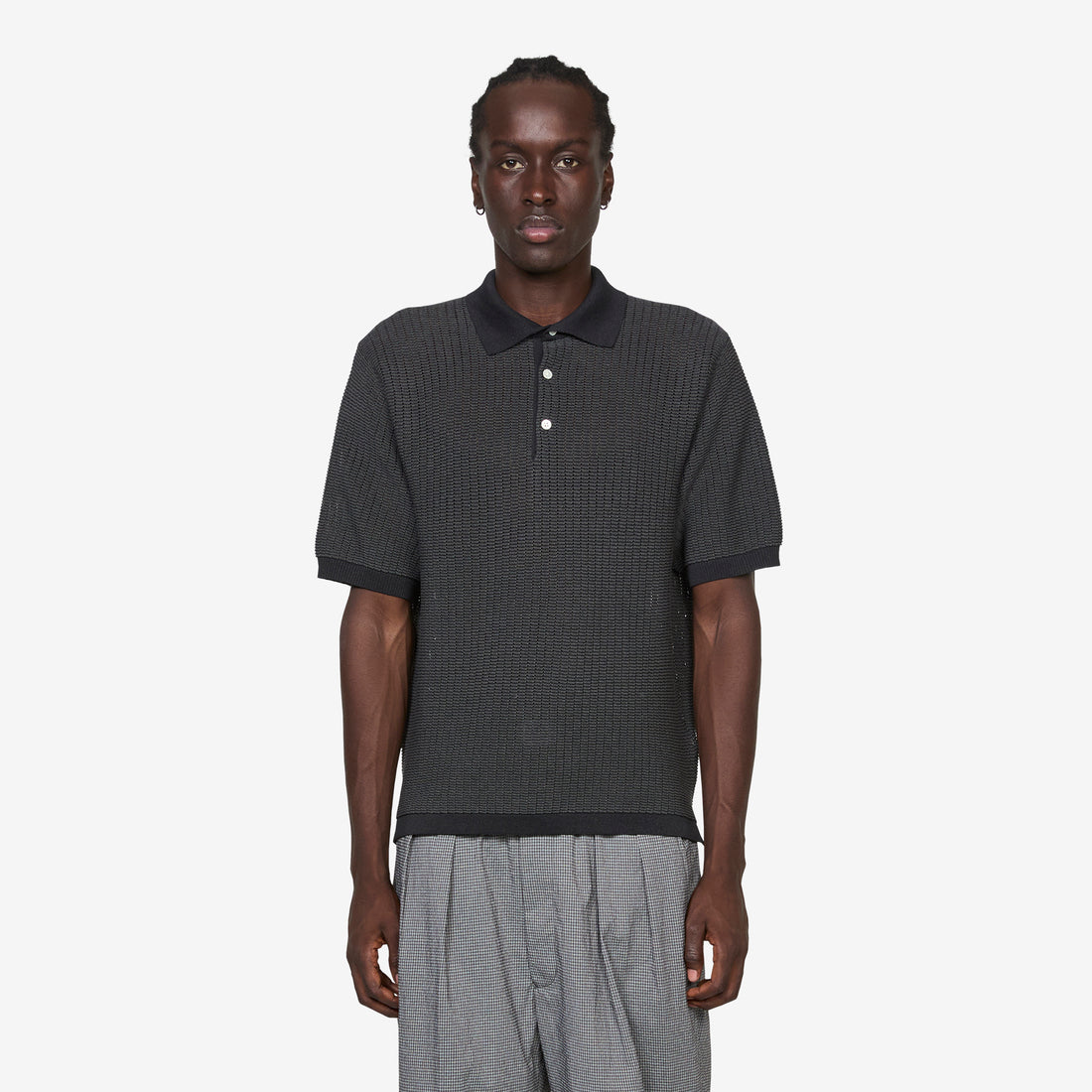 Knit Polo "WASHI" 2 Tone Black Shirts