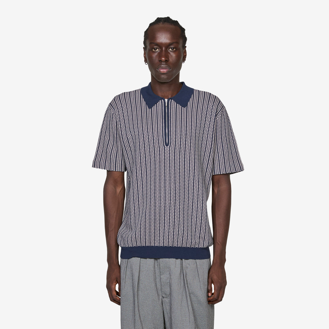 Half Zip Knit Polo Navy Shirts
