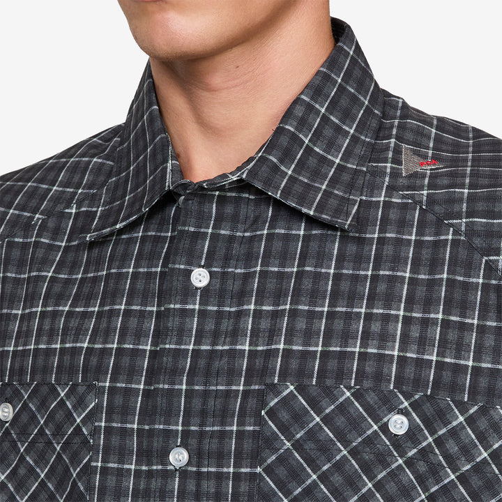 Aair Floweave Printed Check Short Sleeve Shirt Grey