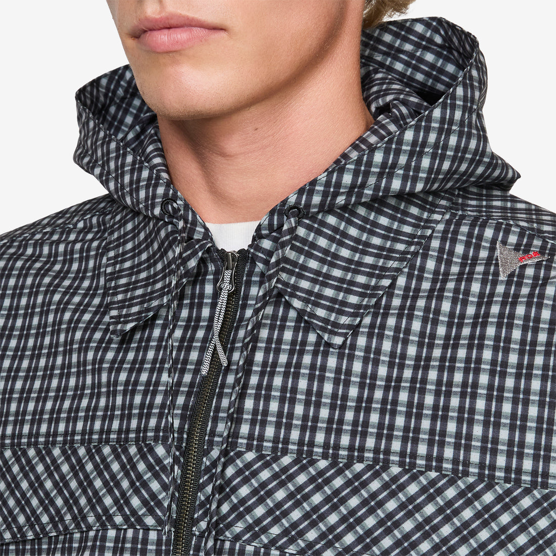 Aair Floweave Printed Check Long Sleeve Hooded Shirt Anthracite Shirts
