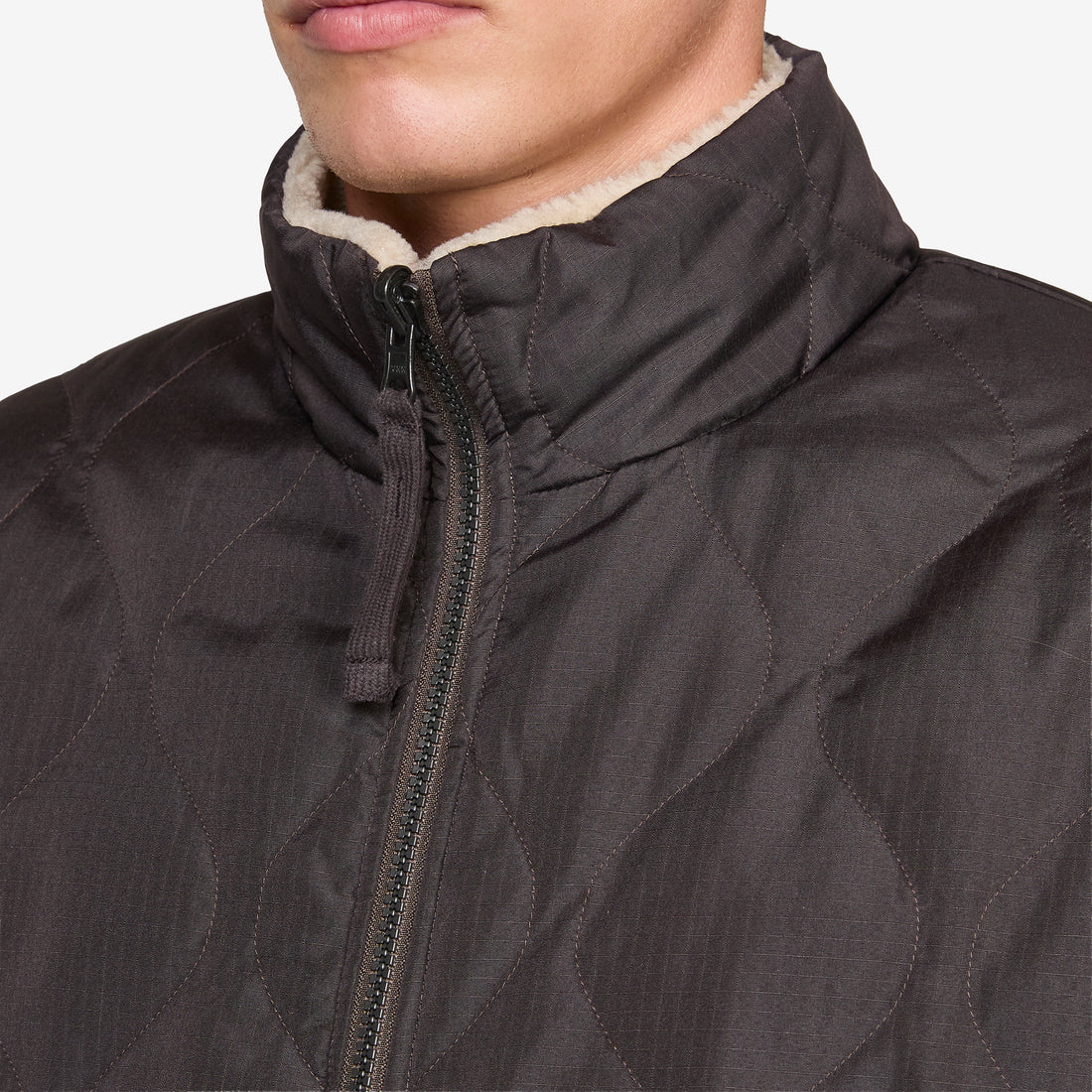 Military Reversible Down Boa Hi Neck Jacket Dark Choco | Beige Jackets