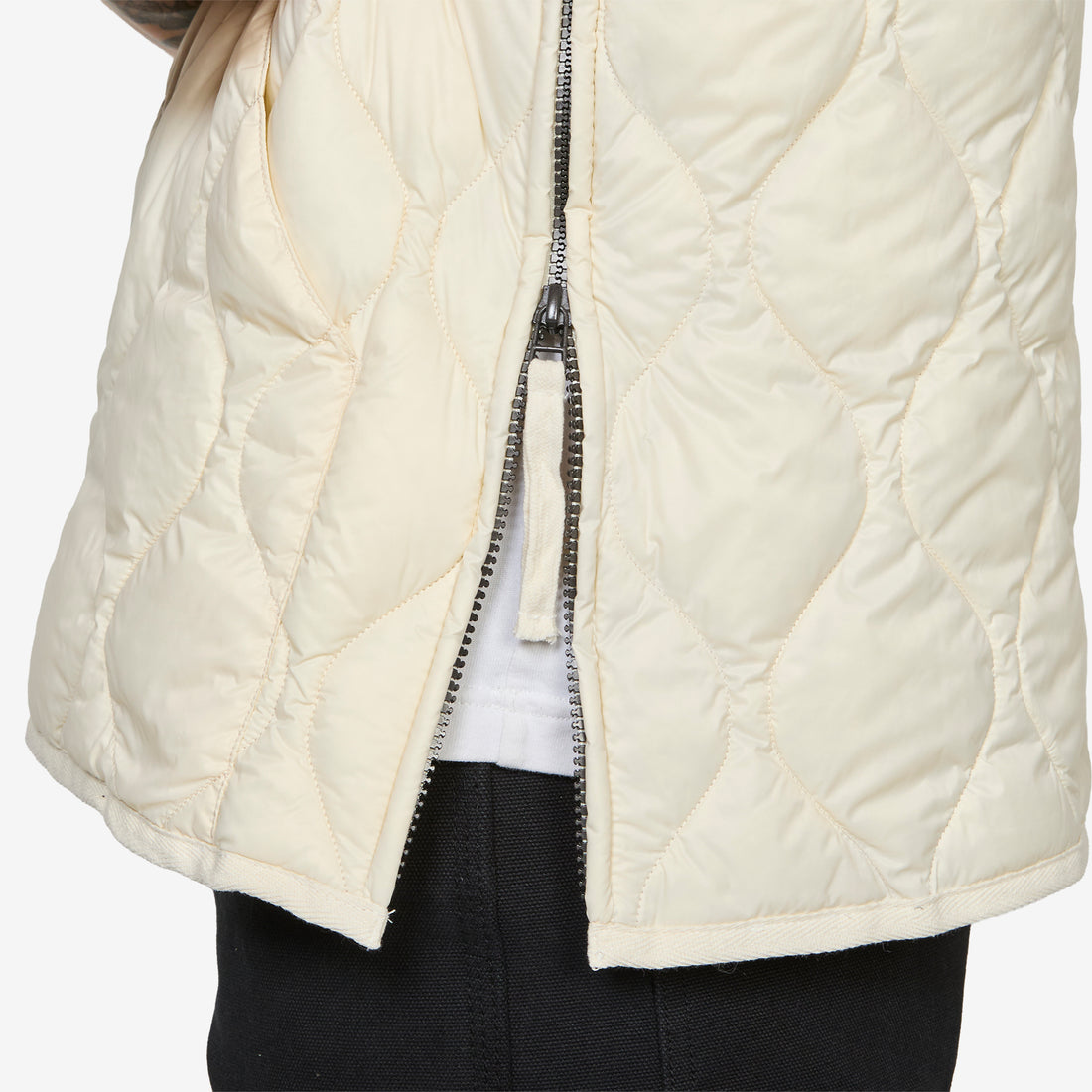 Military W-Zip V-Neck Soft Shell Down Vest Off White Jackets