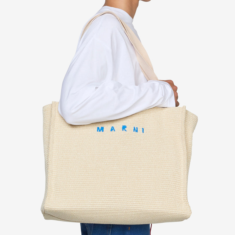 Large Basket Tote Silk White Accessories