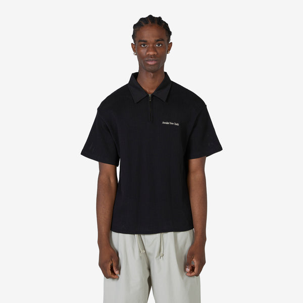 Open Knit Embroidered Polo Black
