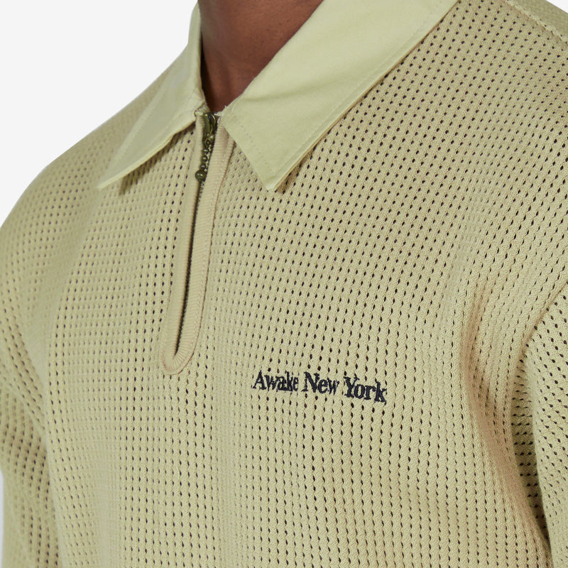 Open Knit Embroidered Polo Cream