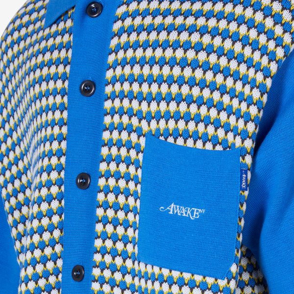 Knit Crochet Short Sleeve Button Down Blue Multi