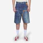 Denim Trompe L'oeil Double Knee Shorts Blue