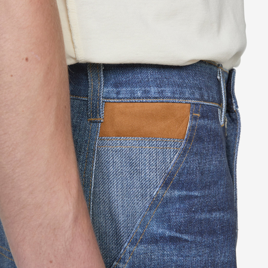 Denim Trompe L'oeil Double Knee Shorts Blue Shorts