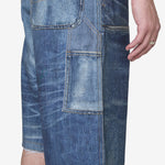 Denim Trompe L'oeil Double Knee Shorts Blue