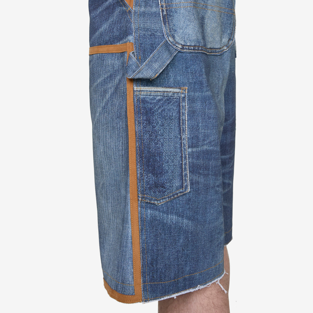 Denim Trompe L'oeil Double Knee Shorts Blue Shorts