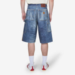 Denim Trompe L'oeil Double Knee Shorts Blue