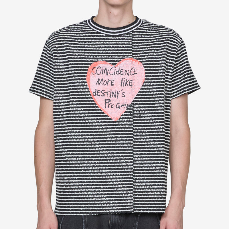 Heart Message Stripe Crewneck Sweater Black Tees