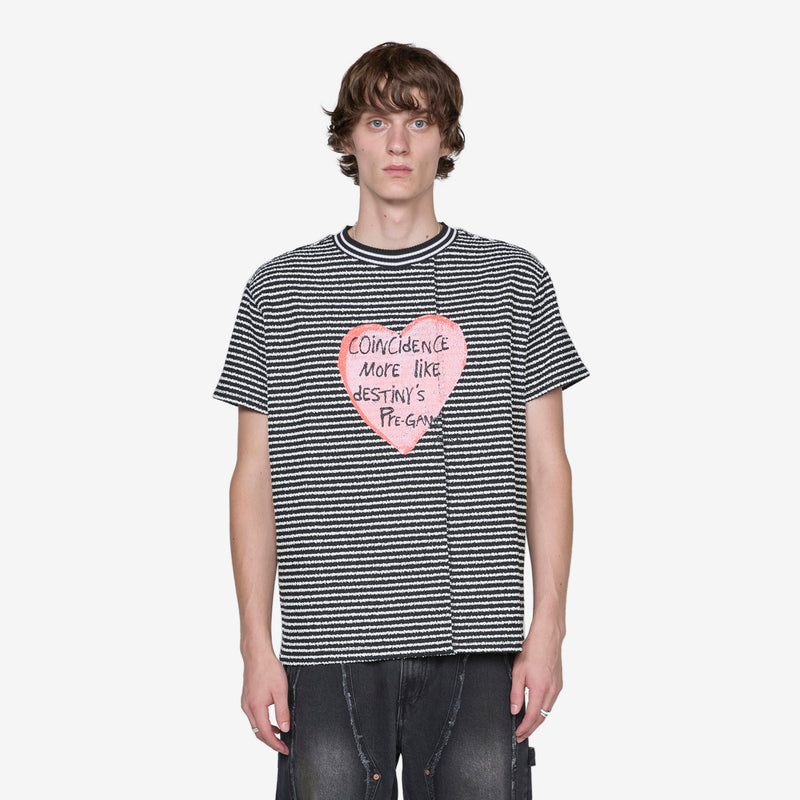 Heart Message Stripe Crewneck Sweater Black Tees